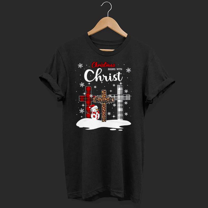 Nice Cross and Snowman Christmas begins with Christ Shirt