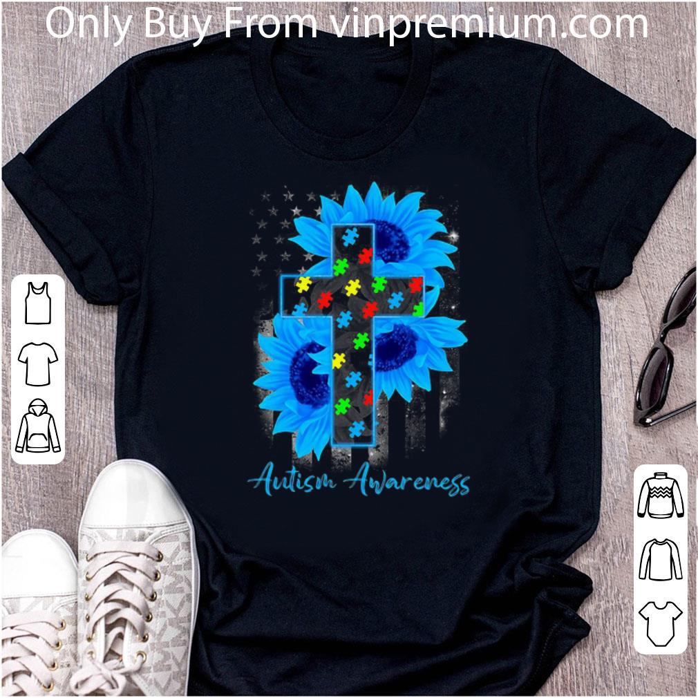 Hot Sunflower American Flag Autism Awareness shirt