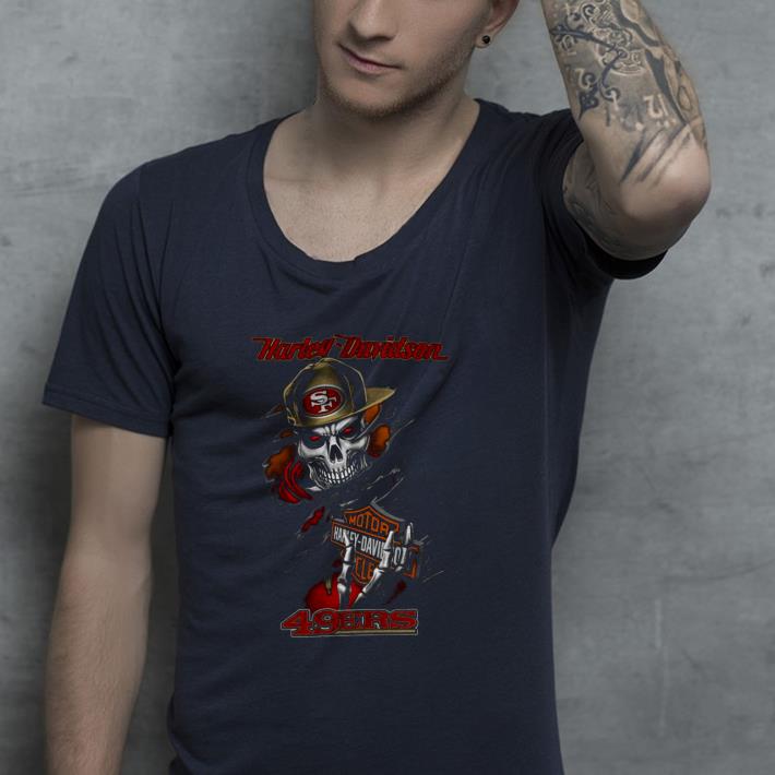 fc2a9727 nice skull mashup harley davidson and san francisco 49ers shirt 4 - Nice Skull mashup Harley Davidson and San Francisco 49ers Shirt