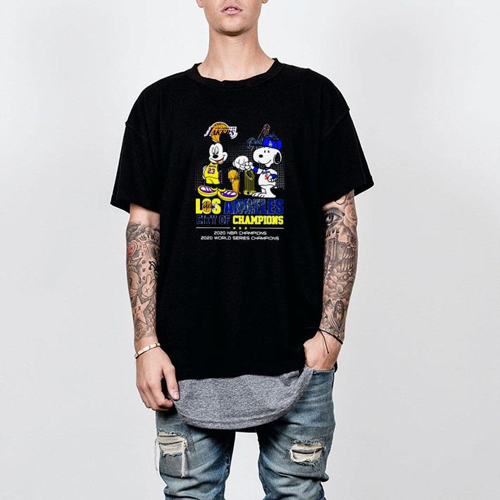 Nice Mickey Mouse And Snoopy Los Angeles City Champions 2020 NBA Champions 2020 World Series Champions Shirt