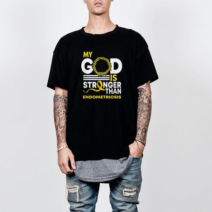 Nice My God Is Stronger Than Endometriosis Awareness Ribbon Shirt