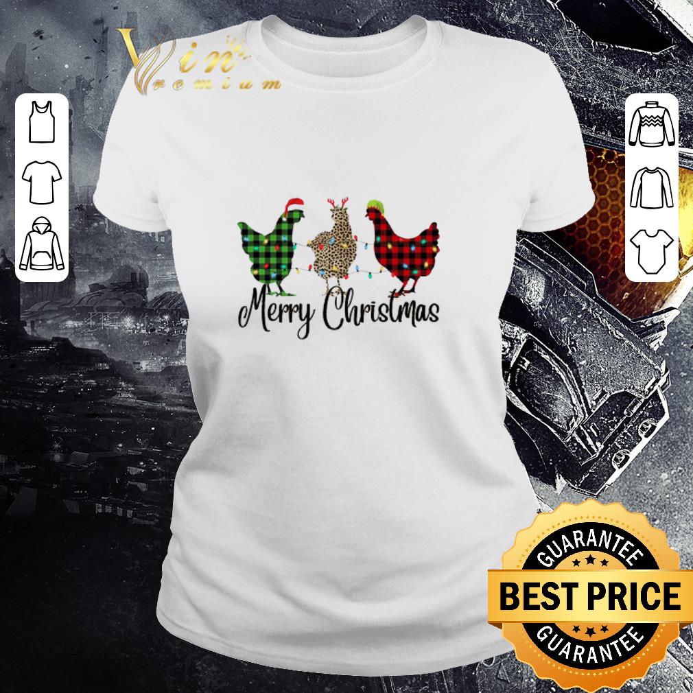 Awesome Chickens Leopard Plaid Lights Merry Christmas shirt