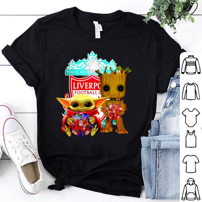 Baby Yoda And Baby Groot Hug Football Liverpool FC shirt