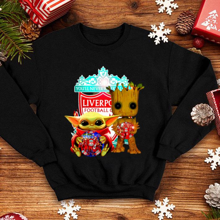 6f0888a6 baby yoda and baby groot hug football liverpool fc shirt 4 - Baby Yoda And Baby Groot Hug Football Liverpool FC shirt