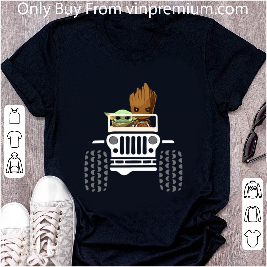 Original Baby Yoda And Baby Groot Driving Jeep shirt