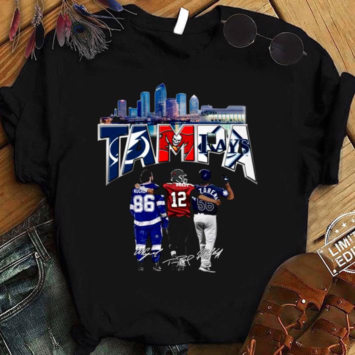 Funny Tampa City Signatures Tampa Bay Buccaneers Lightning and Rays Champions Shirt