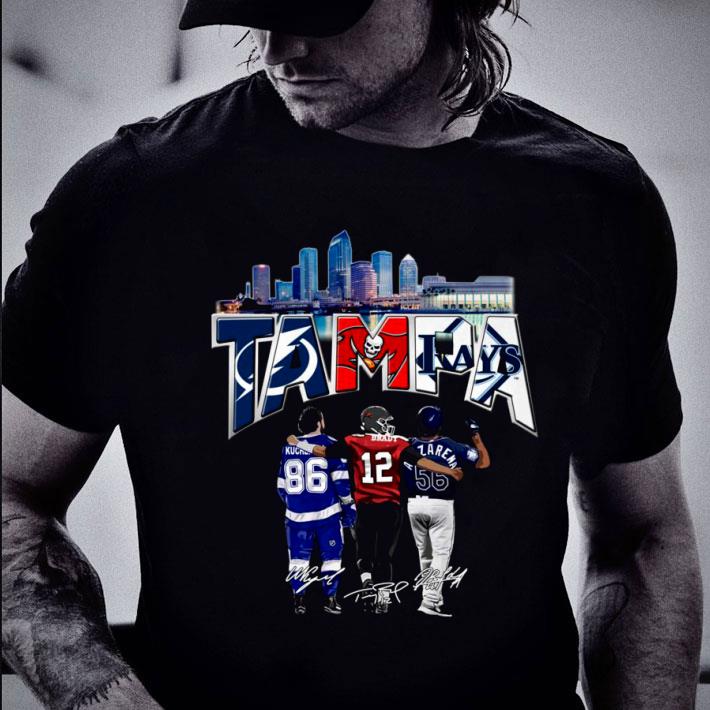Funny Tampa City Signatures Tampa Bay Buccaneers Lightning and Rays Champions Shirt