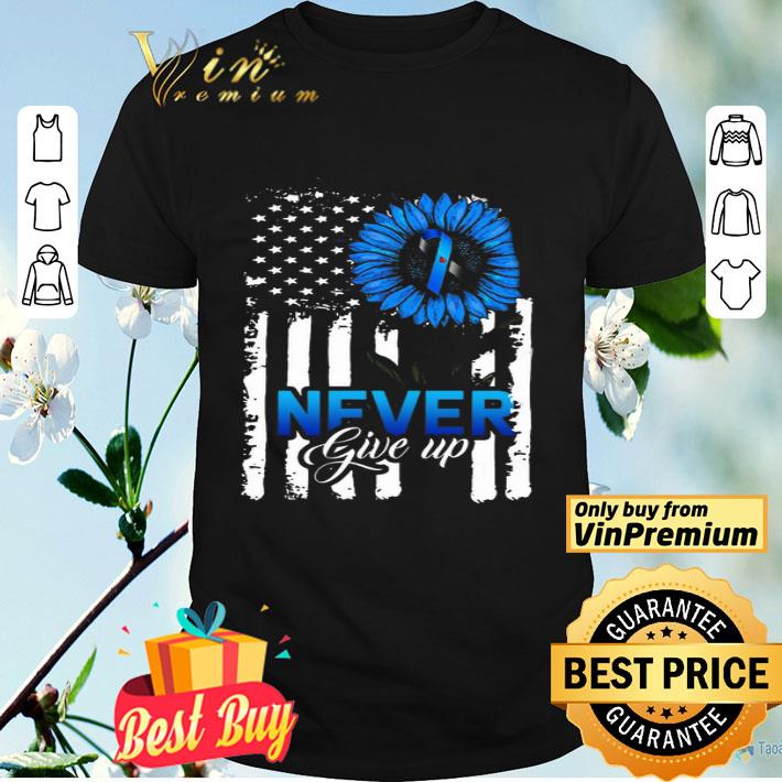 American Flag Sunflower Awareness Blue Never Give Up shirt