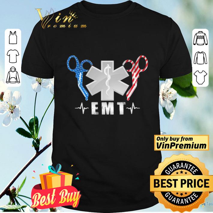 Proud emt heartbeat american flag independence day shirt