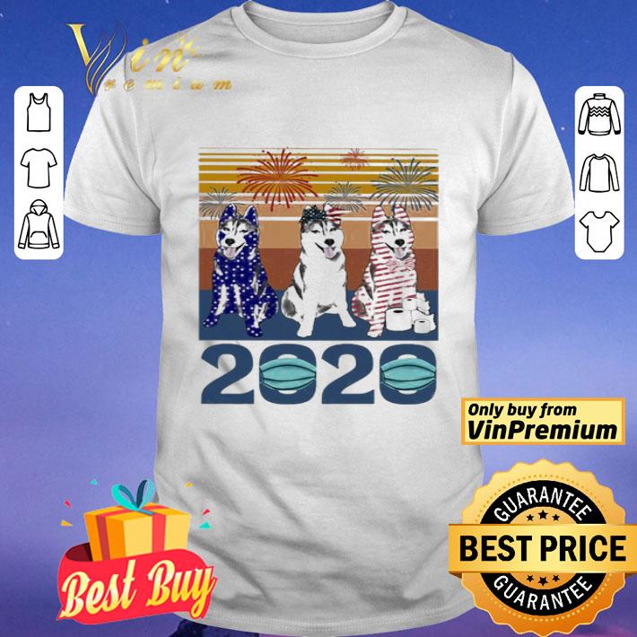 Husky Dog happy independence Day American mask vintage 2020 shirt