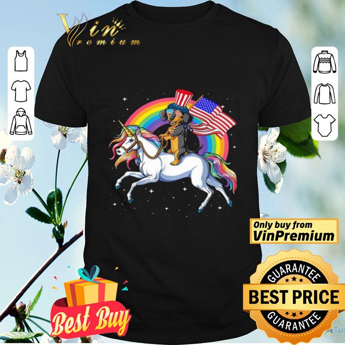 Dachshund Riding Unicorn Happy Independence shirt