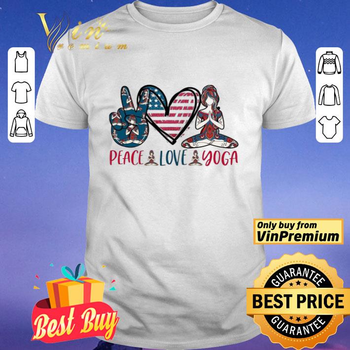 Peace Love Yoga American flag hippie girl shirt