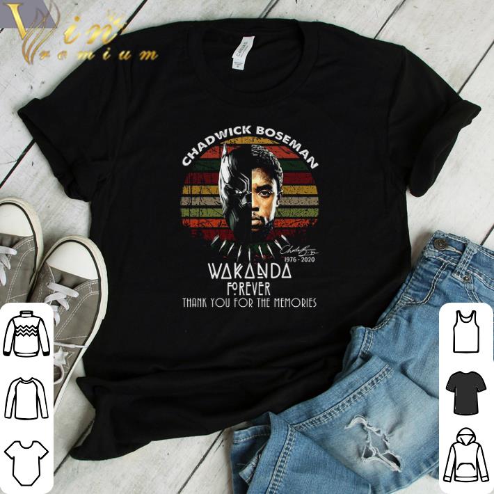 Top Wakanda forever black panther chadwick Boseman 1977 2020 thank you for the memories signature rip king shirt 7