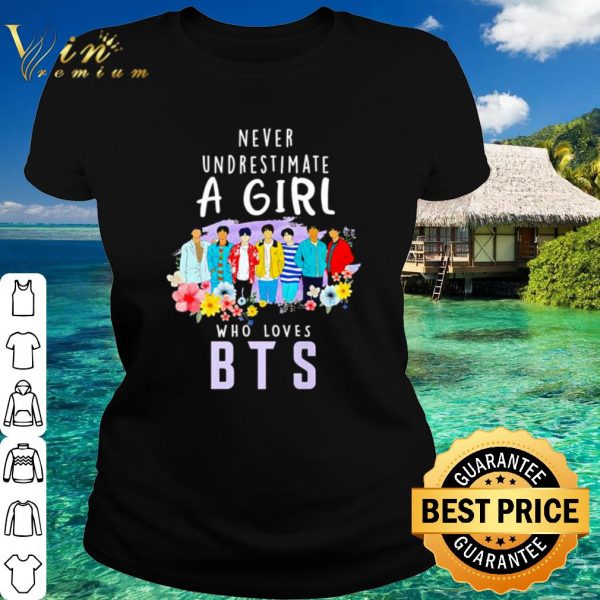 Top Never underestimate a girl who loves BTS shirt 2