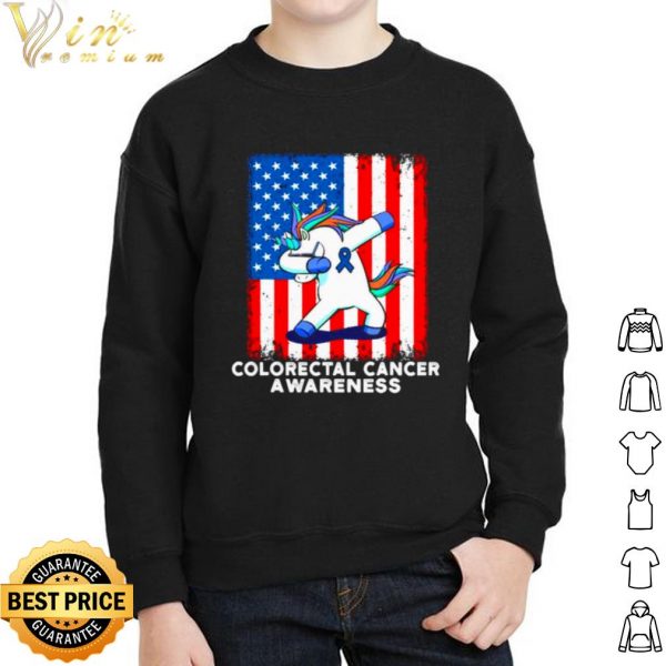 Colorectal Cancer Awareness American Flag Unicorn Dabbing shirt 2