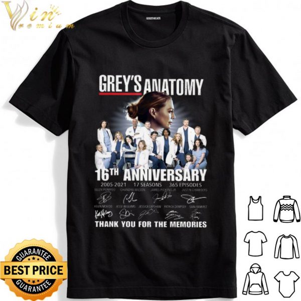 Grey's Anatomy 16th anniversary thank you for the memories Signature shirt 1
