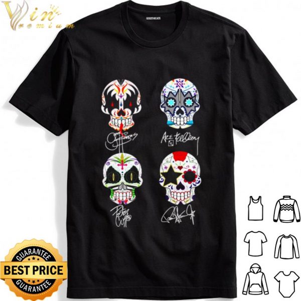 Sugar skull Kiss band signatures shirt 1