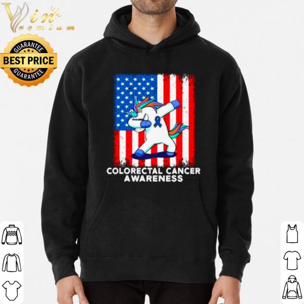 Colorectal Cancer Awareness American Flag Unicorn Dabbing shirt 3