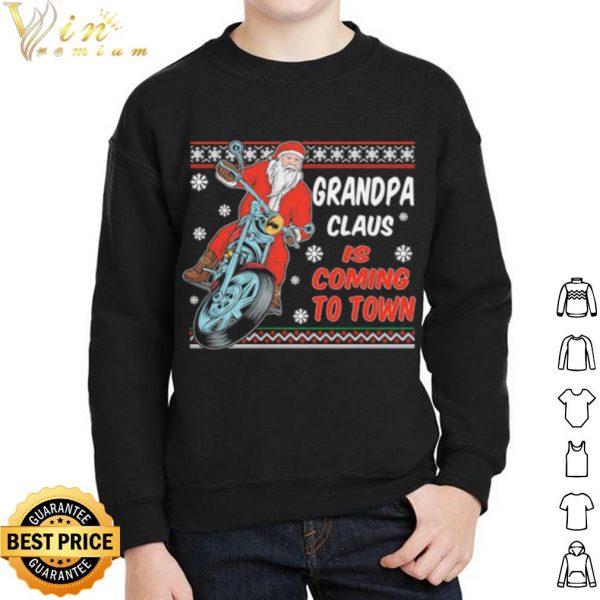 Grandpa Claus Is Coming To Town Riding Motorbike Merry Christmas shirt 2