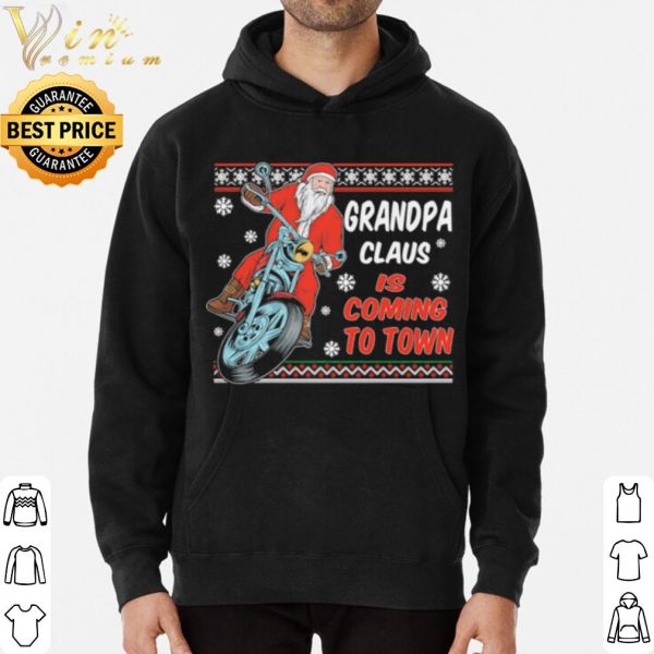 Grandpa Claus Is Coming To Town Riding Motorbike Merry Christmas shirt 3