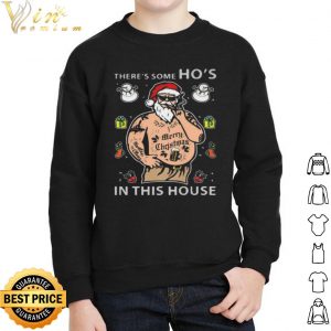 There's Some Ho's In This House Santa Claus Smoking Tattoo Christmas shirt 4