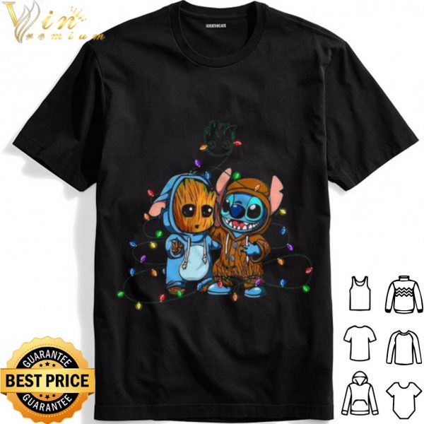 aby Groot And Baby Stitch Merry Christmas Light shirt 1
