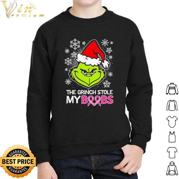 The Grinch Santa Stole My Boobs Breast Cancer Christmas shirt 2
