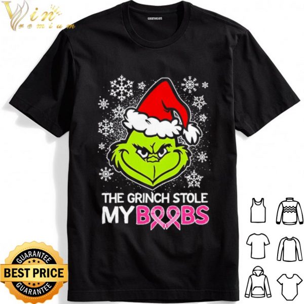 The Grinch Santa Stole My Boobs Breast Cancer Christmas shirt 1