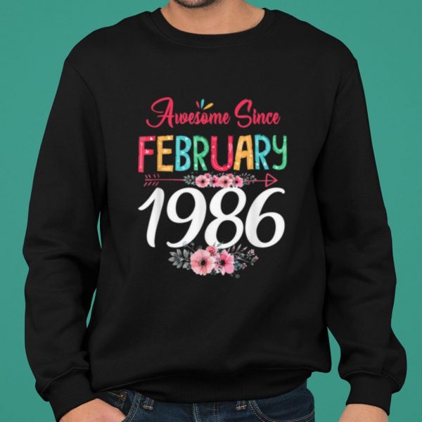 February Girl 1986 Floral 35Th Birthday 35 Years Old shirt 2