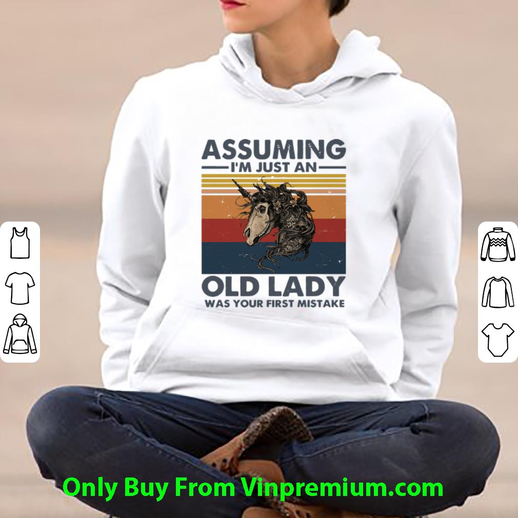 a9e5da95 premium vintage skull horse assuming i m just an old lady was your first mistake shirt 4 - Premium Vintage Skull Horse Assuming I’m Just An Old Lady Was Your First Mistake shirt