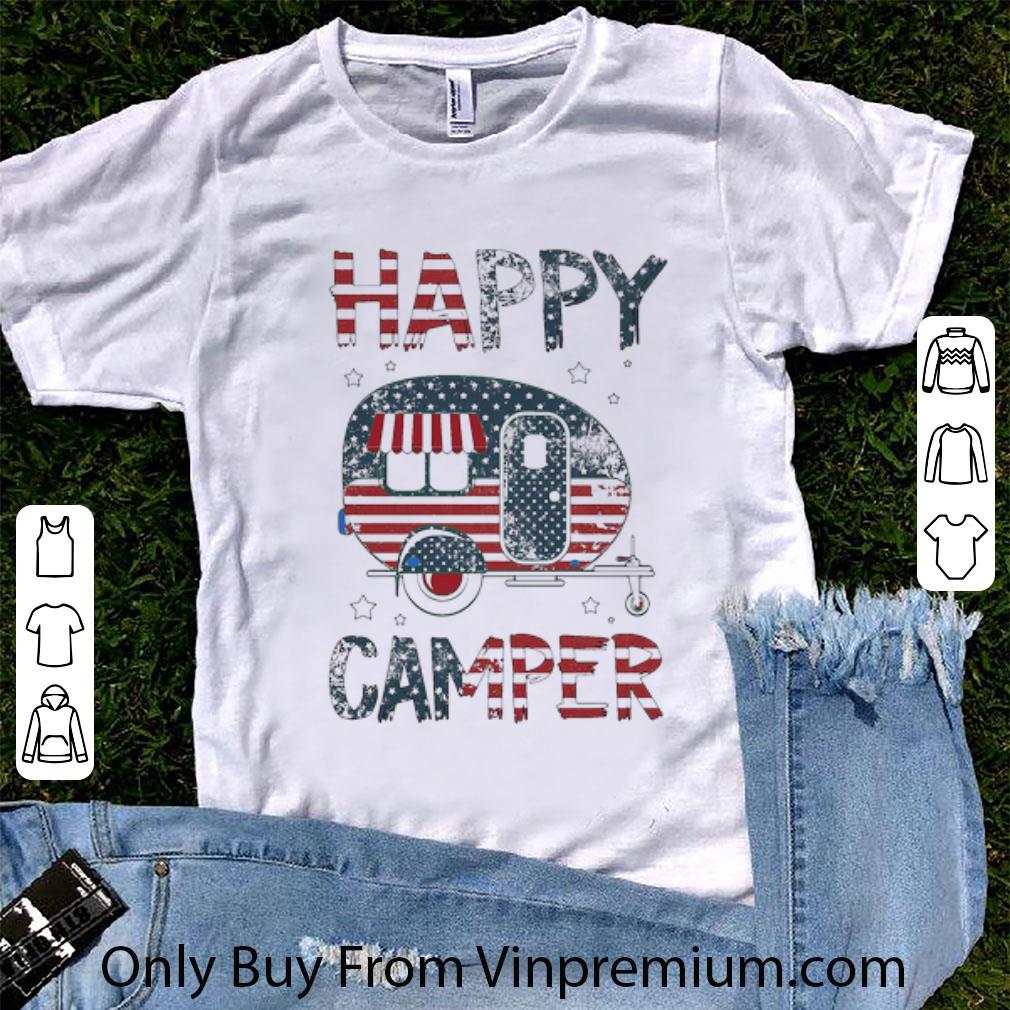 Original Happy Camper American Flag Independence Day 4th Of July shirt