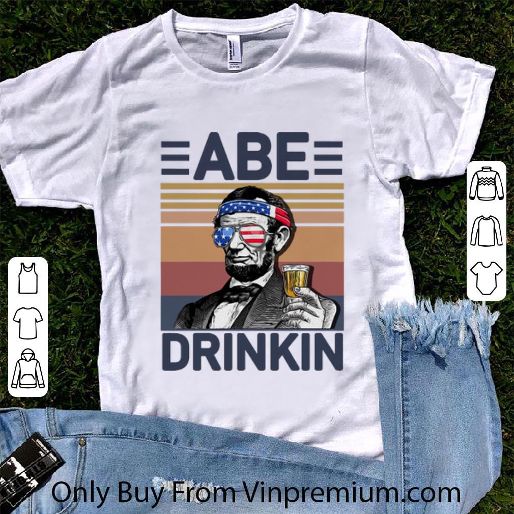 Premium Vintage Abe Drinkin Abe Lincoln Drink Beer Independence Day shirt