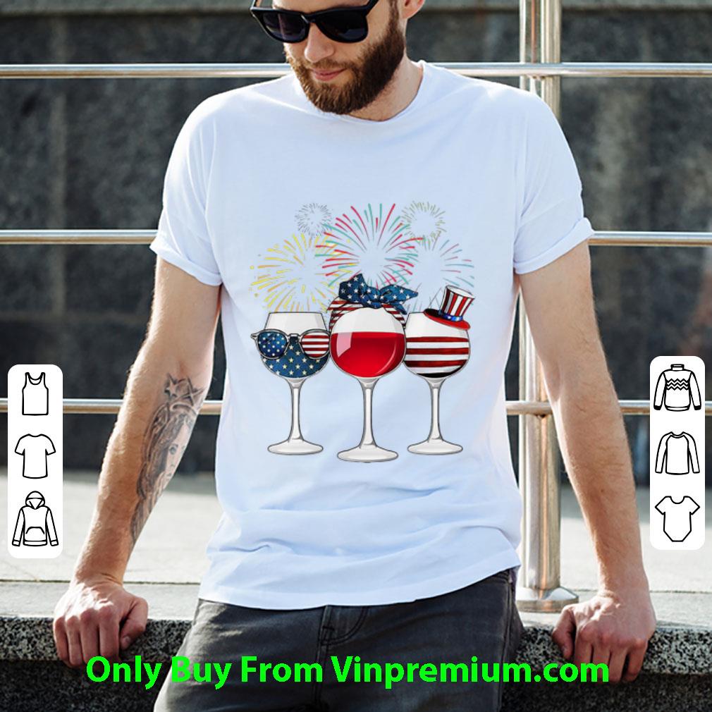 Awesome Wine Glasses Fireworks Independence Day American Flag shirt