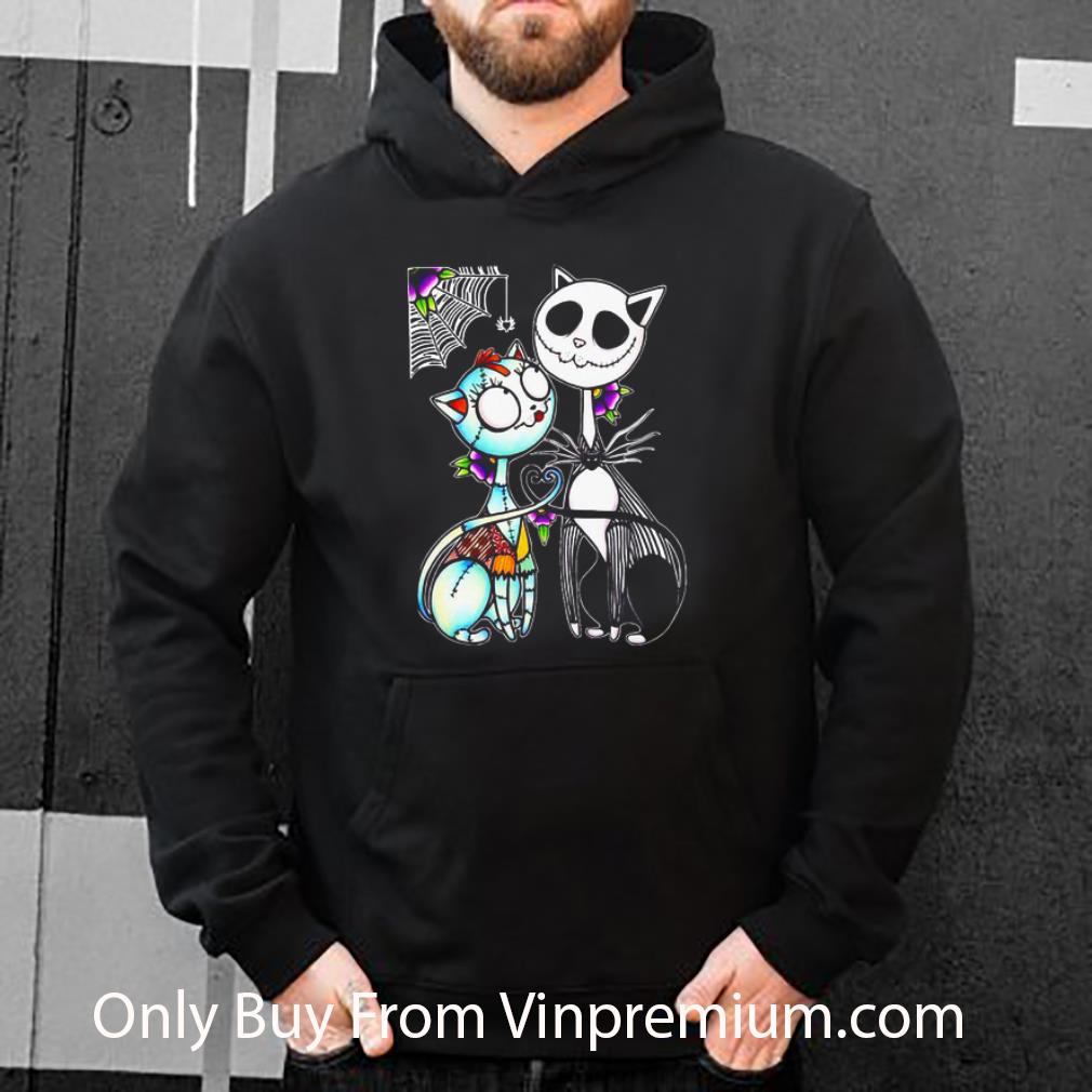 d567b506 premium cat jack skellington and sally shirt 4 - Premium Cat Jack Skellington And Sally shirt