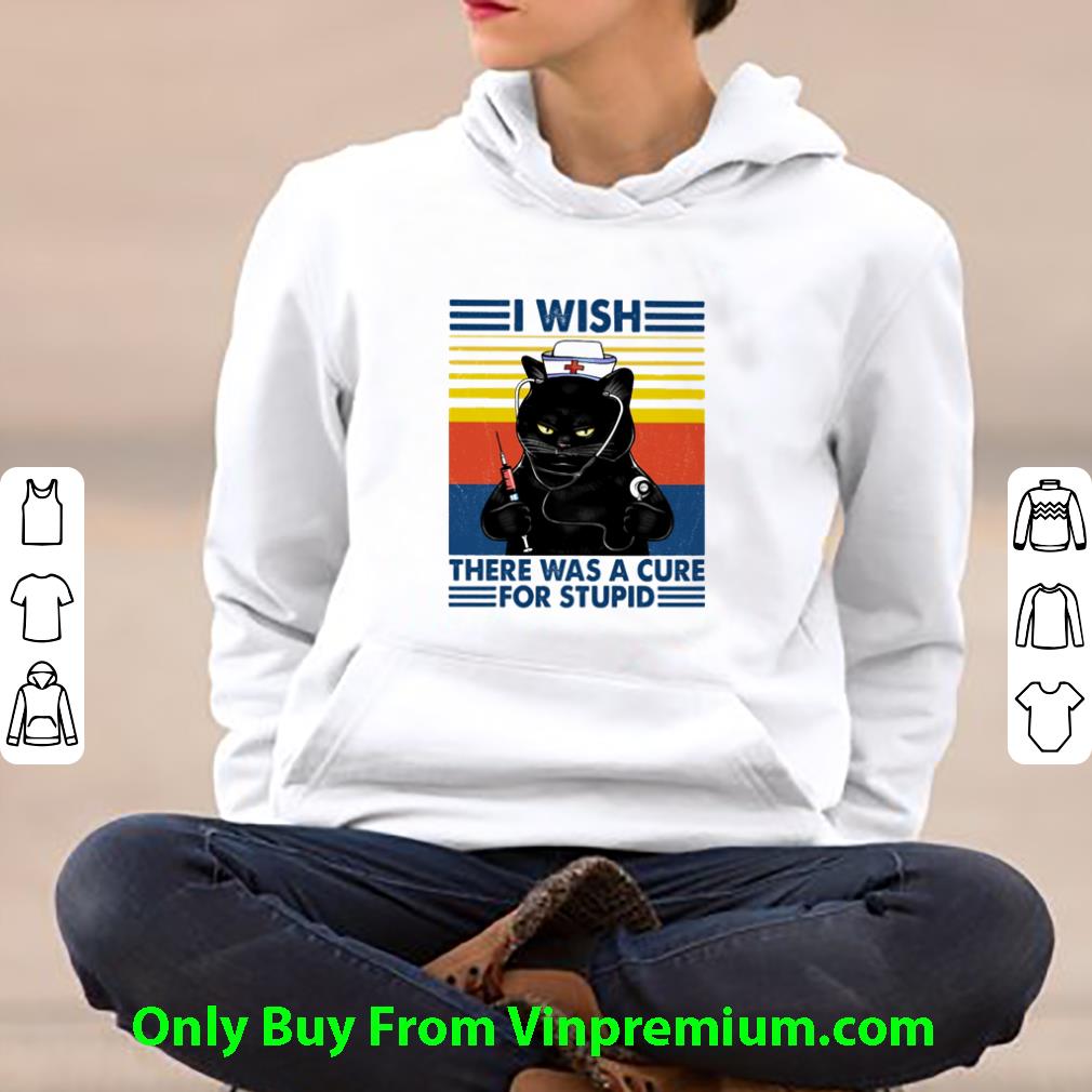 da015f8c great vintage nurse black cat i wish there was a cure for stupid shirt 4 - Great Vintage Nurse Black Cat I Wish There Was A Cure For Stupid shirt