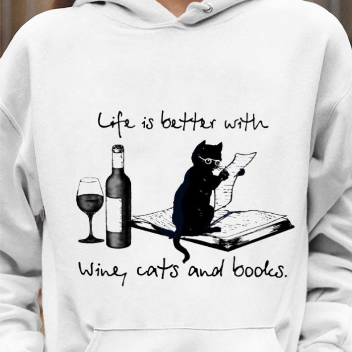 d67774d2 funny black cat life is better with wine cats and books shirt 4 - Funny Black Cat Life Is Better With Wine Cats And Books shirt