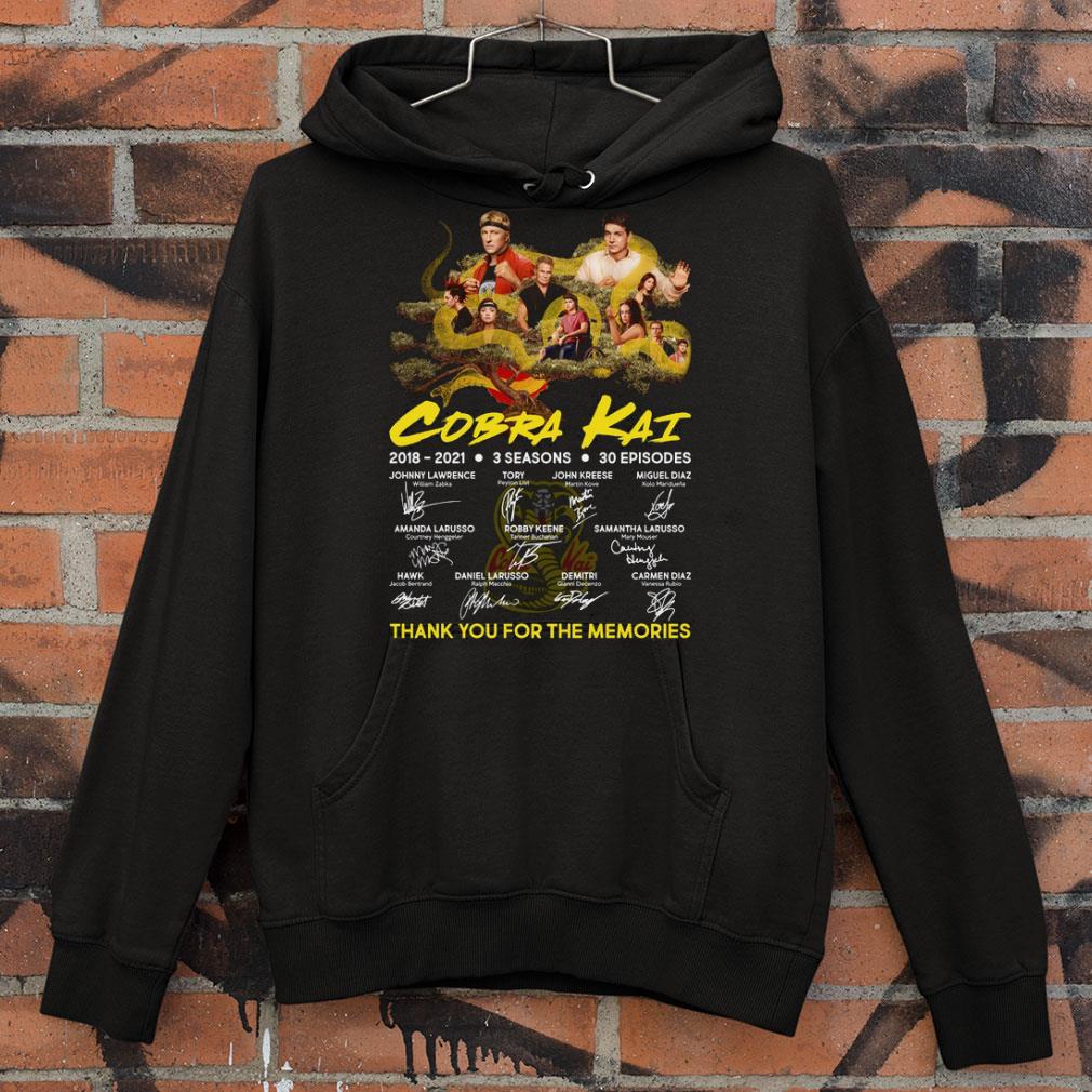 1aa3ef64 cobra kai 2018 2021 3 seasons 30 episodes signed thank you memories shirt 4 - Best Cobra Kai 2018-2021 3 seasons 30 episodes signed thank you memories shirt