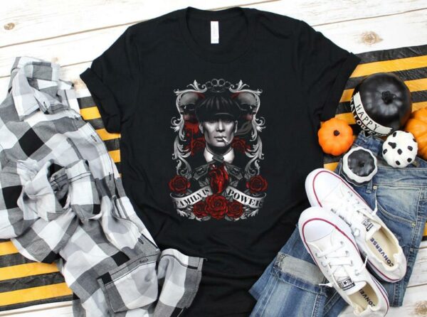 Awesome Thomas Shelby Peaky Blinders Shirt, Thomas Shelby Skull Rose Family Is Power Shirt
