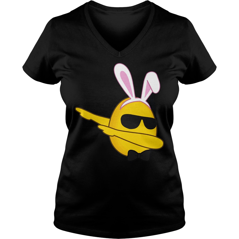 Funny Dabbing Emoji Bunny Easter Shirt 5 Funny Easter Egg Faces Emoji V Neck