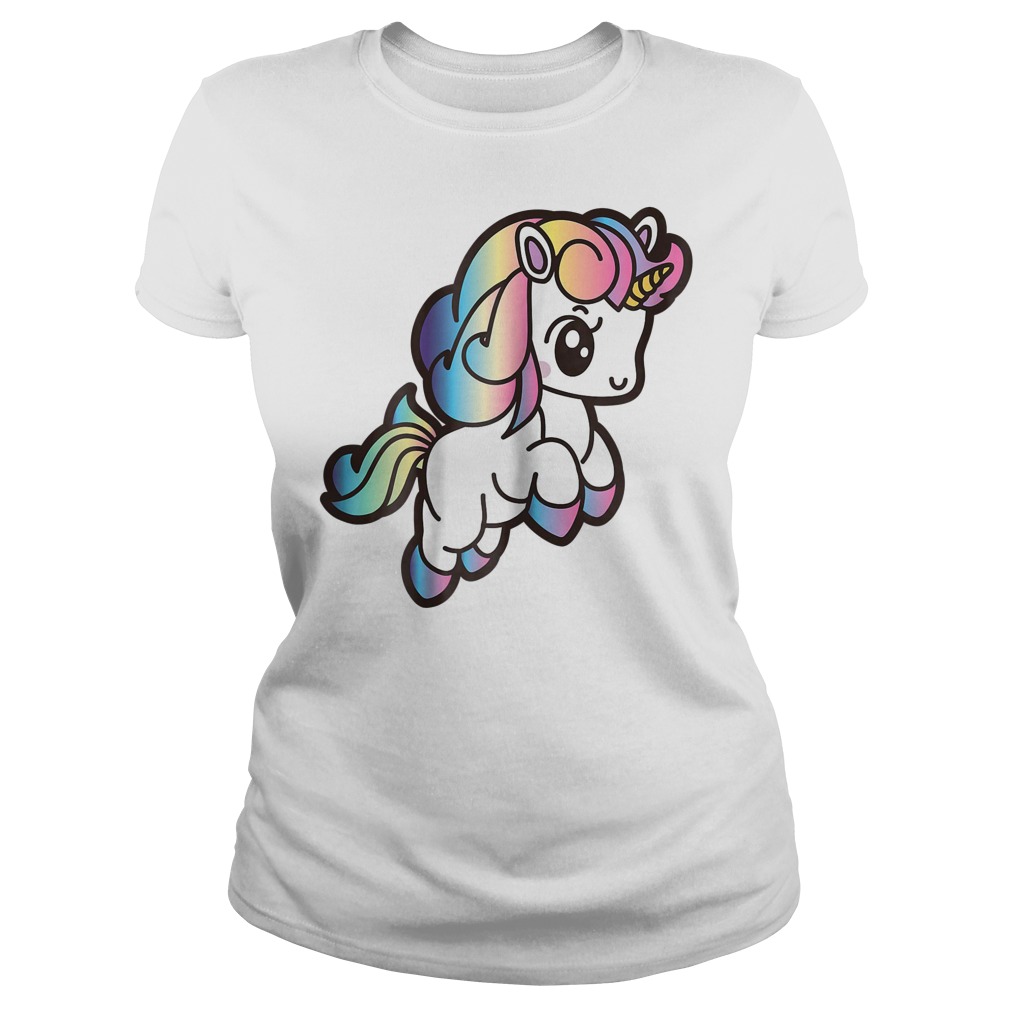 Cute Unicorn With Rainbow Colors T-Shirt 7 Cute Unicorn With Rainbow Colors Ladies