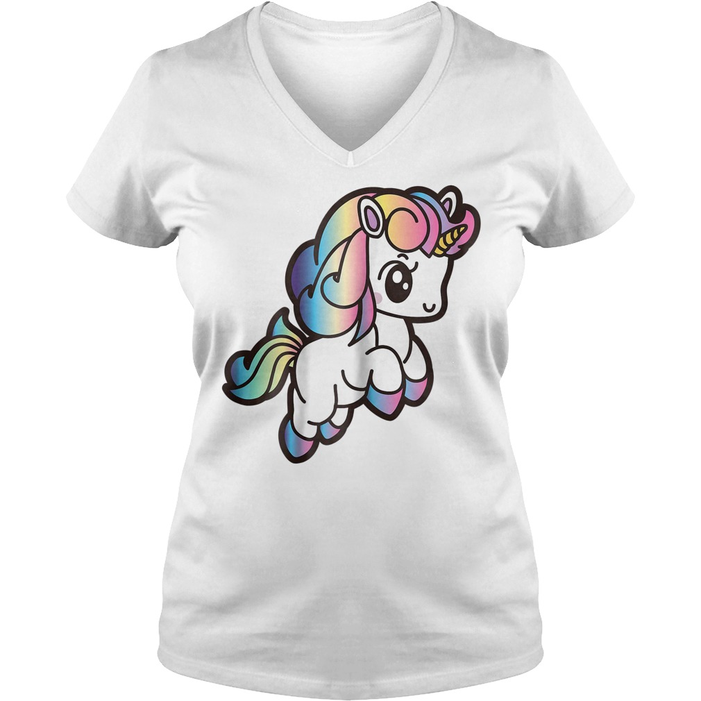 Cute Unicorn With Rainbow Colors T-Shirt 5 Cute Unicorn With Rainbow Colors V Neck