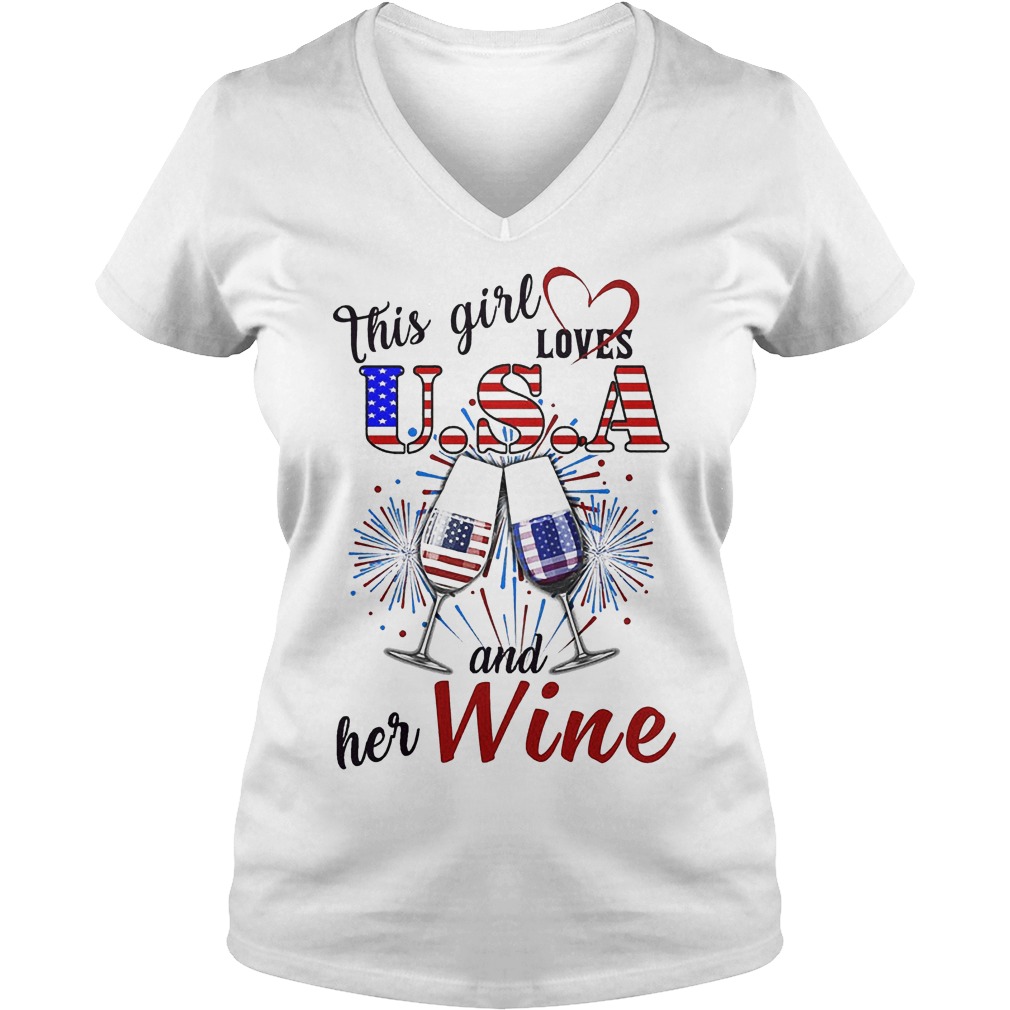 This Girl Loves U.S.A And Her Wine T-Shirt 5 This Girl Loves U.s.a And Her Wine V Neck