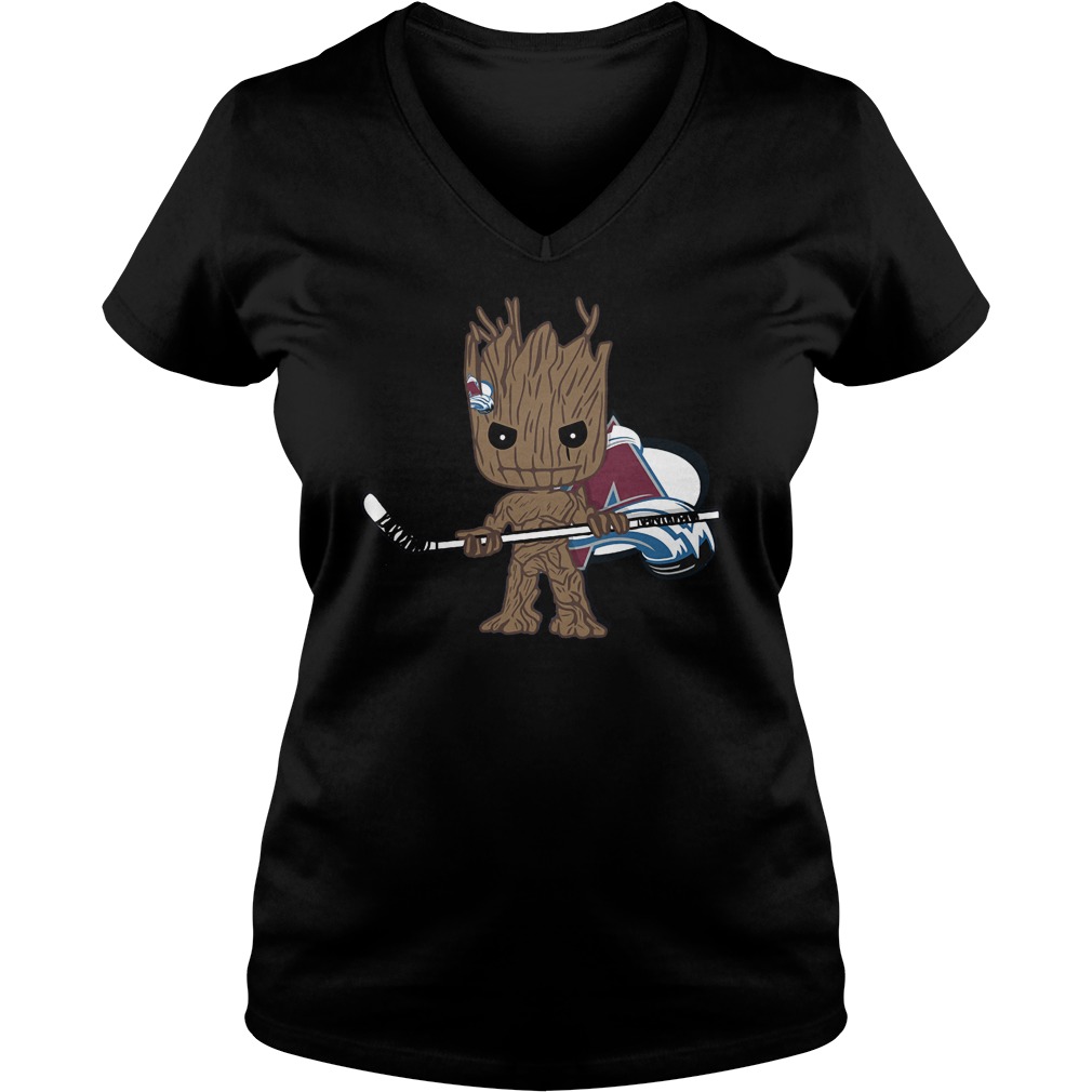 Baby Groot I Am Ice Hockey Player Team Colorado Avalanch T-Shirt 10 Baby Groot I Am Ice Hockey Player Team Colorado Avalanch T-Shirt Ladies V-Neck