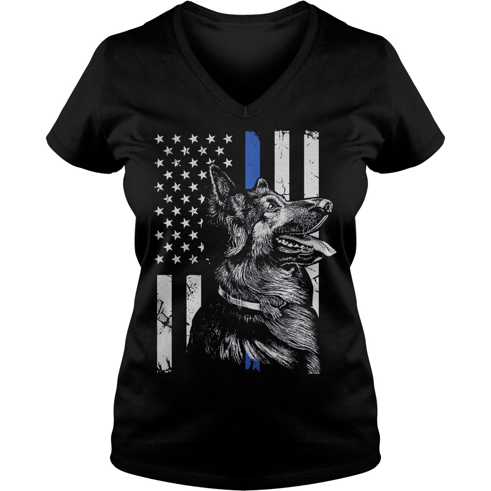 German Shepherd Police K9 Thin Blue Line Flag Shirt 4 German Shepherd Police K9 Thin Blue Line Flag Shirt Ladies V-Neck