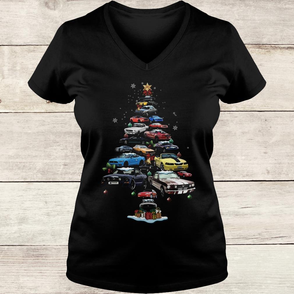 Best price Mustang Car Christmas Tree sweatshirt 4 Best price Mustang Car Christmas Tree sweatshirt Ladies V-Neck