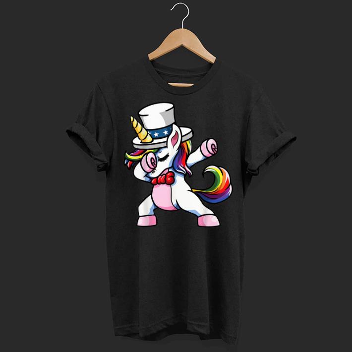 Girls Dabbing American Unicorn Patriotic Fourth 4th Of July shirt