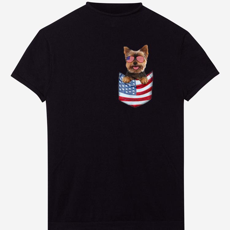 Hot Yorkshire Terrier Yorkie In Us Flag Pocket 4th July shirt