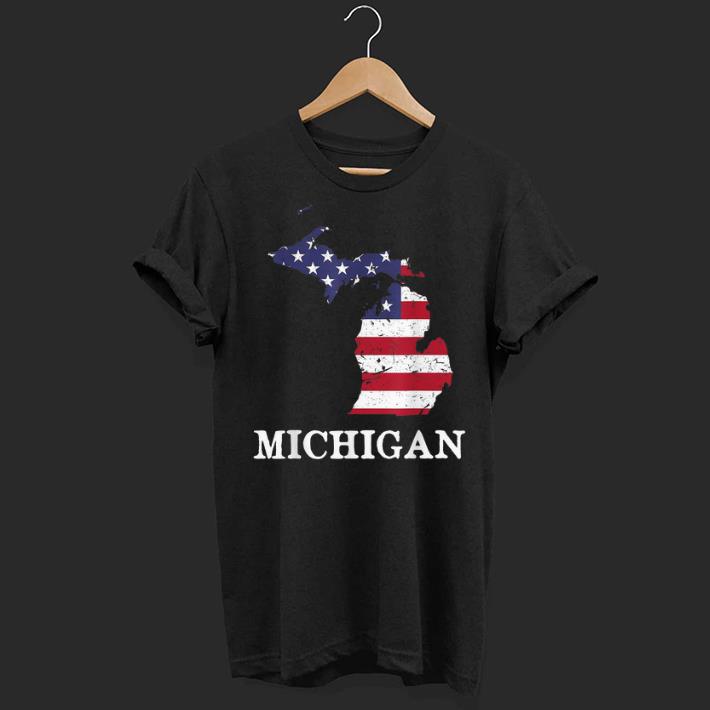 Michigan Map State American Flag 4th Of July Pride Tee shirt