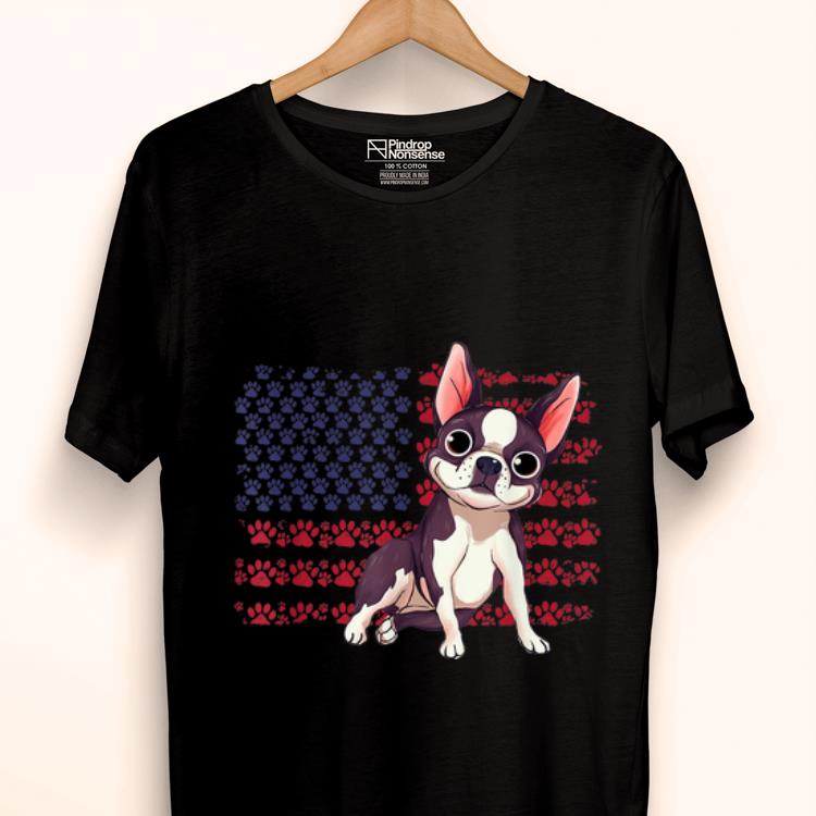 Original Boston Terrier Dog Paw American Flag 4th Of July Gift Shirt