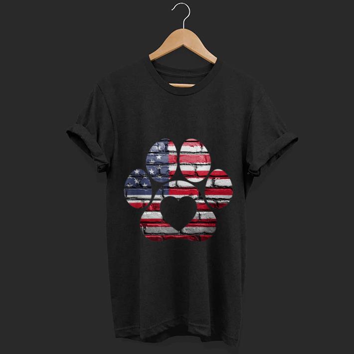 Original Patriotic Dog Paw Dog Lover American Flag Heart 4th Of July Shirt